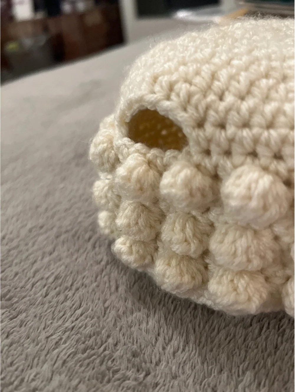 Handmade Cream Crochet Bobble Beanie Hat